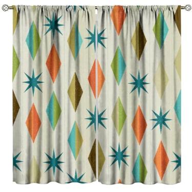 Imagem de Cortinas de meados do século, geometria moderna, tecido doméstico, tratamento de janela, quarto, sala de estar, cozinha, decoração, conjunto com 2 painéis, tamanho total 107 cm L x 114 cm C