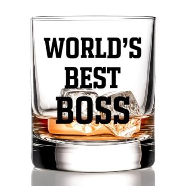 Imagem de RZHV World's Best Boss Copo de uísque à moda antiga, presentes engraçados de aniversário de Natal para chefe colega de trabalho, empregado, novos empregos, presentes de promoção para homens, mulheres