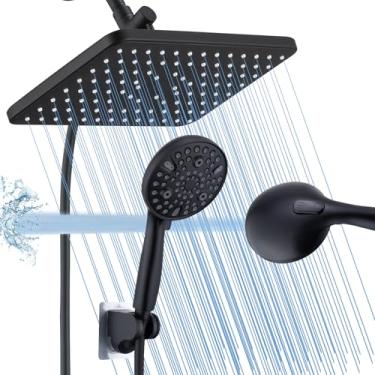 Imagem de BSTKEECL Chuveiro de chuva com handheld-30.5 cm alta pressão quadrado chuva chuveiro pulverizador combo - 10 sprays portáteis com jatos elétricos para banheiro preto fosco