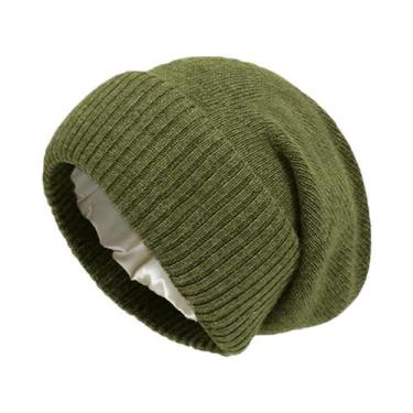 Imagem de Gorro De Inverno Feminino De Caxemira Com Forro De Cetim, Tricotado, M