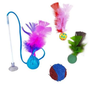 Imagem de Kit de Brinquedos para Gatos Varinha Ventosa Ping e Bolinhas - StilloP