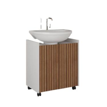 Imagem de Gabinete Armário Banheiro Pia De Coluna Branco(Branco Ripado)