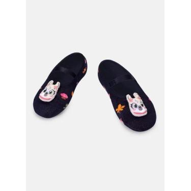 Imagem de Meia Sapatilha Puket Menina Antiderrapante com LED Lhama Azul Marinho 