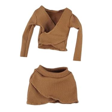 Imagem de Milageto 1:6 Crop Top Feminino Saia Curta Manga Longa Top Ajustado para Acessórios de Bonecos de ação de 12 Polegadas, Marrom