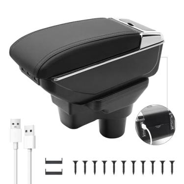 Imagem de YJYWZH Apoio De Braço Automotivo Para Hyundai Accent Verna Solaris 2017-2020, Armazenamento Central, 7 Portas Usb, Console Couro Duplo Com Porta-Copos (7 Portas, Rosca Preta)