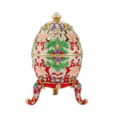 Imagem de QIFU Caixa de bugigangas esmaltadas pintadas à mão em formato de ovo de Páscoa vermelho grande de 16,5 cm, presente exclusivo para a família (QF5053R)