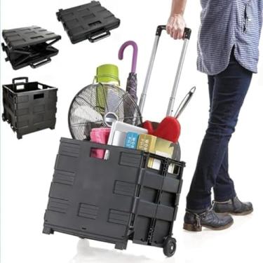 Imagem de Carrinho de Compras Dobrável Portátil Multiuso com Rodas – Cesto Reutilizável para Supermercado, Feira, Lavanderia, Viagens e Uso Doméstico