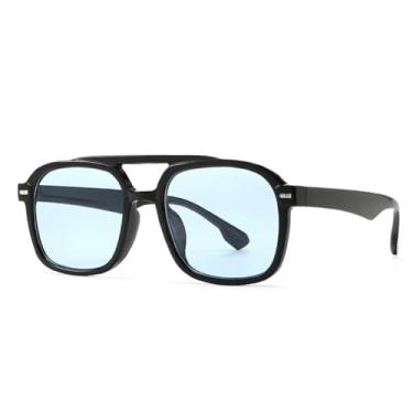 Imagem de VFDHN Óculos de sol retrô fashion feminino masculino praia clássico vintage festa ao ar livre (preto azul)