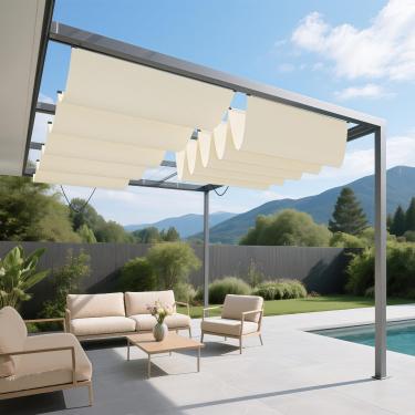 Imagem de Goleray Cobertura De Substituição Para Pérgola Retrátil 3' X 12', Toldo Pátio, À Prova D'Água Áreas Externas Com Ferragens Cabos, Deck, Varanda, Garagem E Quintal, Bege
