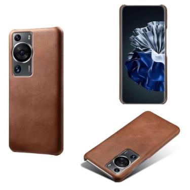 Imagem de Capa para Huawei P60 PRO,Proteção contra quedas,Casca de volta de cor sólida simples,Design de couro de imitação de plástico-Brown