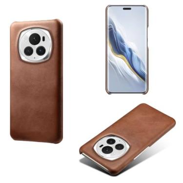 Imagem de Capa para Honor Magic 6 PRO,Proteção contra quedas,Casca de volta de cor sólida simples,Design de couro de imitação de plástico-Brown