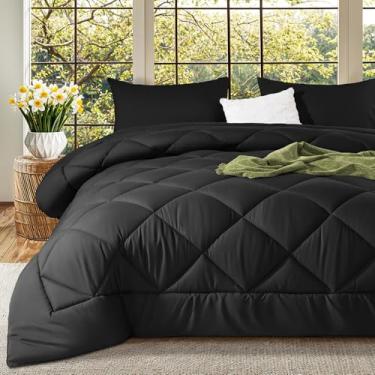 Imagem de DEITAS Jogo de cama queen size de poliéster - 3 peças, roupa de cama de microfibra ultramacia, macia e respirável, para todas as estações, com 1 edredom e 2 fronhas (Queen, preto-7)