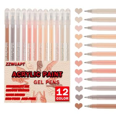 Imagem de ZZWUAPT Canetas de gel de tinta arilica tom de pele, caneta de gel acrílico 3D de 12 cores, canetas pastel para papel preto, madeira, tela, pedra, pintura rupestre, vidro, superfícies de cerâmica