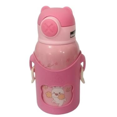 Imagem de Garrafa Termica Infantil 3 Tampas Bolsa C/Alça e Adesivo Aço Inox 500ml (Rosa)