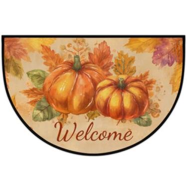 Imagem de WNRRNW Tapete de porta meio redondo, tapete de entrada interno externo, tapetes de boas-vindas antiderrapantes para porta da frente, entrada externa, varanda, pátio, 61 cm x 91 cm, folha de bordo de