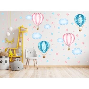 Imagem de Adesivo de Parede Balões Aquarela Azul e Rosa Decoração Quarto de Meni