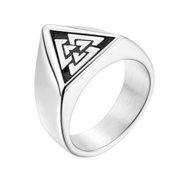Imagem de Anéis Viking nórdicos masculinos - amuleto de aço inoxidável vintage nó celta nórdico Valknut runa deus Odin Mjolnir anel de dedo escandinavo martelo do Thor crânio guerreiro joia gótica para homens mulheres, 11, Aço inoxidável, Sem pedras preciosas