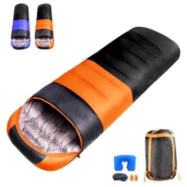 Imagem de ODESUN Sacos de dormir para clima frio para acampamento, sacos de dormir para adultos, -1,1 °C, impermeável, quente, engrossado, leve, saco de dormir, mochila com zíper, juntos, para viagem