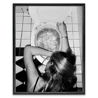 Imagem de KBKBART Arte de parede emoldurada de 20,3 x 25,4 cm, preto e branco After the Disco Party, carrinho de bar vintage, sala de estar, decoração de casa, 1 pacote