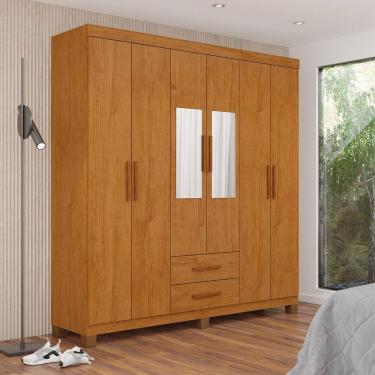Imagem de Guarda-roupa 6 Portas 2 Gavetas com Espelho e Pés Aurora Cinamomo/Branco