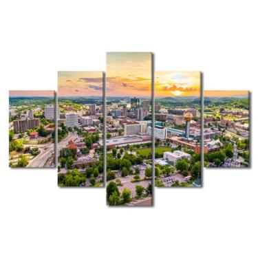 Imagem de Arte de parede em tela para casa linda impressão de imagem Knoxville arte de parede 5 painéis do horizonte da cidade arte de parede para homem senhora sala de estar escritório decoração de parede