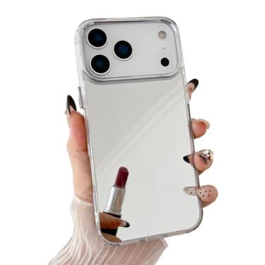 Imagem de YTanazing Capa espelhada para iPhone 17 Pro, mulheres, meninas, maquiagem, linda capa rígida de vidro brilhante com silicone transparente macio à prova de choque, moldura de TPU para iPhone 17 Pro