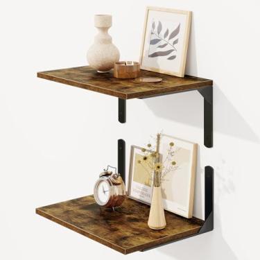Imagem de Prateleiras flutuantes de 40,6 cm L x 30,5 cm P para parede, prateleira flutuante de 30,5 cm de profundidade com suporte visível, estante de madeira rústica montada na parede, prateleiras profundas de