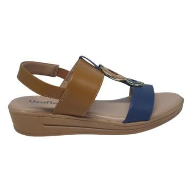 Imagem de Sandalia Plataforma Anabela Usaflex MM0705 - Tan/Azul - 36