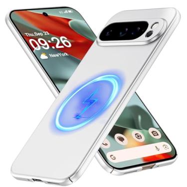 Imagem de GRECAZO Capa magnética ultrafina fosca projetada para celular Google Pixel 9 XL [compatível com PixelSnap/Magsafe] Capa protetora de policarbonato rígida fosca e minimalista fina - prateada