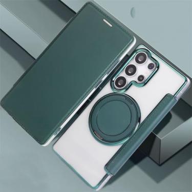 Imagem de Capa de couro tipo carteira com suporte giratório e magnético para Samsung Galaxy S22 S23 S24 S25 Ultra Plus (para Galaxy S25/verde)