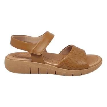 Imagem de Sandalia Anabela Couro Velcro Usaflex UC0802 - Tan - 34