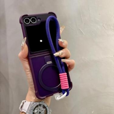 Imagem de Capa para Galaxy Z Flip6 com suporte, pulseira, cordão, proteção para airbag, capa magnética (para Galaxy Z Flip6/Purple GS)