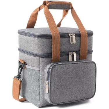Imagem de Bolsa Térmica com Alça Transversal 2 Compartimentos Lancheira para Marmita Trabalho e Passeio (Cinza)