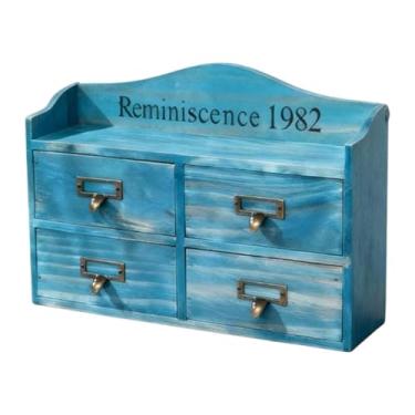 Imagem de IEUDNS Caixa organizadora de gavetas de madeira para armário decorativo, mesa ou parede para penteadeira, Azul