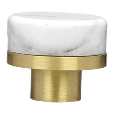 Imagem de Bothyi Puxador de gaveta de mármore e latão para móveis, pequeno, com furo único, 3,05 cm, elegante para banheiro, armário, cozinha, quarto, Branco