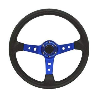 Imagem de idain Universal Fit 350 mm Racing Volante 3 Alumínio raios, 6 parafusos volante com botão de buzina ABS (azul)