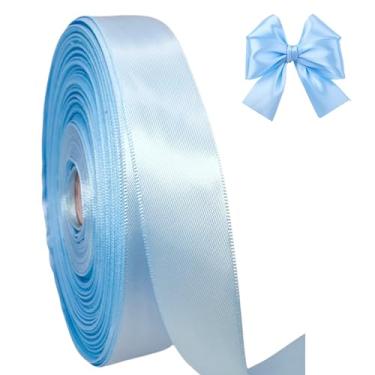 Imagem de AEVORA Fita de cetim dupla face de 9,5 cm, fita de embrulho de presente 50 metros para buquês de flores, embrulho de artesanato de Natal, faixas de cabelo, costura de casamento (azul 308)