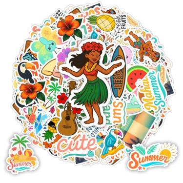 Imagem de Pacote de adesivos de praia de verão com 100 adesivos de vinil tropicais havaianos à prova d'água para laptop, garrafa de água, refrigerador de carro, álbum de recortes, adesivo bonito e estético