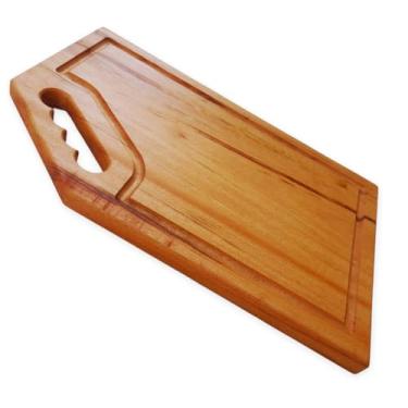 Imagem de Tábua De Carne Madeira Maciça Corte Churrasco Frios Legumes Cozinha Com Alça Garra