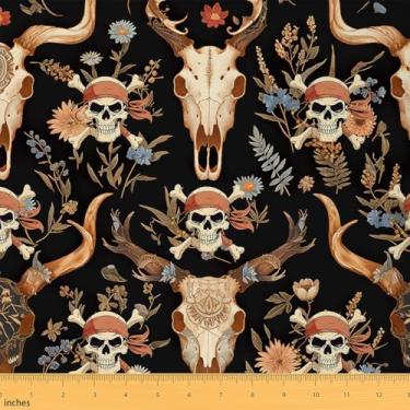 Imagem de Feelyou Tecido de estofamento de caveira de açúcar para cadeiras tecido de caveira de vaca por jarda para decoração de quarto de crianças, meninos, meninas, adolescentes, pirata, decorativo,