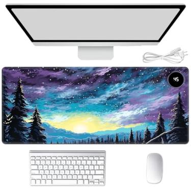 Imagem de Tapete de mouse aquecido para aquecer as mãos, tapete de mesa quente para mousepad tapete de mesa com 3 níveis de aquecimento e desligamento automático 80 x 33 cm tapete de teclado aquecedor de couro