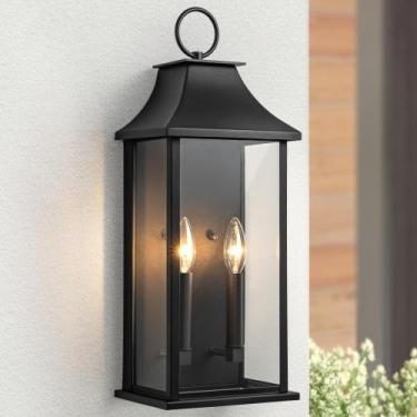 Imagem de Luz de parede externa Lawyettle 2-Light Black 52cm à prova d'água