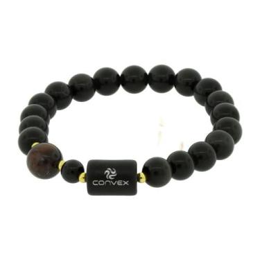 Imagem de Pulseira Nordic Noírín Pedra Obsidiana 8mm Olho de Boi 10mm 20cm - Con