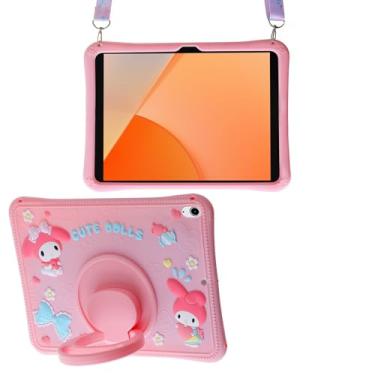 Imagem de Carechoi Capa infantil para Samsung Galaxy Tab A9 Plus 11 polegadas 2023, capa de tablet rosa com suporte giratório 360 e alça de ombro ajustável, capa protetora de silicone à prova de choque para