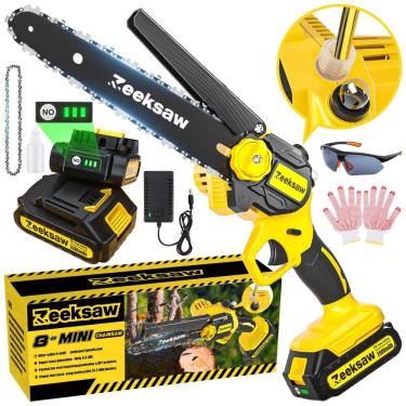 Imagem de Motosserra sem Fio Recarregável com Lubrificador Automático de Corrente, 21V 900W, Zeeksaw, Amarela