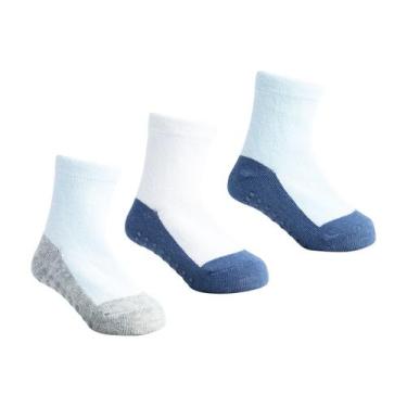 Imagem de Meia Infantil Bebê Menino Lisa Antiderrapante Com Base Escura Masculin