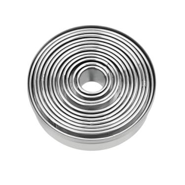 Imagem de Conjunto de 12 peças de cortador de biscoito redondo, círculo graduado para pastelaria, moldes de anel de aço inoxidável 18/8