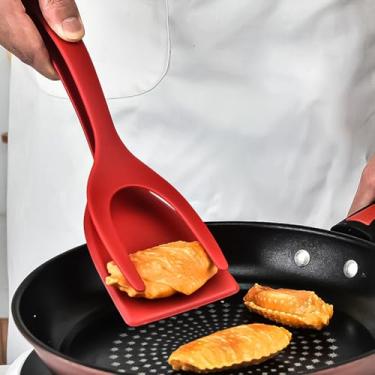 Imagem de 1 peça de espátula flipper com pinças: nylon, antiaderente, resistente a altas temperaturas para todas as suas necessidades culinárias, vermelho