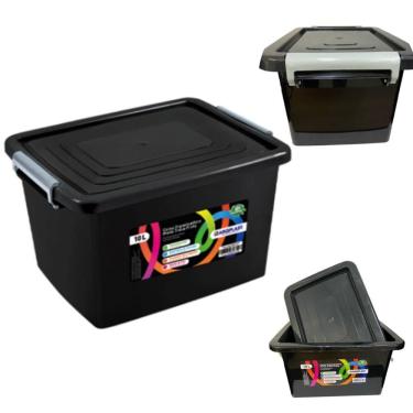 Imagem de Caixa Organizadora Multiuso Preta Com Trava 10 Lts 19X36X26