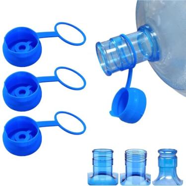Imagem de Pacote com 3 tampas de garrafa de água de 5 galões com colarinho, 3 tampas de substituição de silicone de grau alimentício reutilizáveis, adequadas para garrafas de água padrão/parafuso/coroa de 55 mm